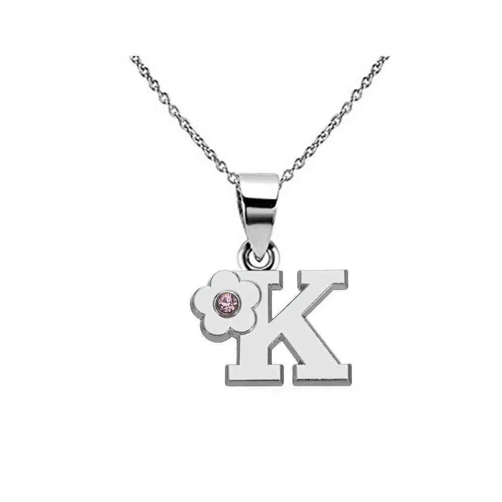 Necklace with flower pendant and initial letter