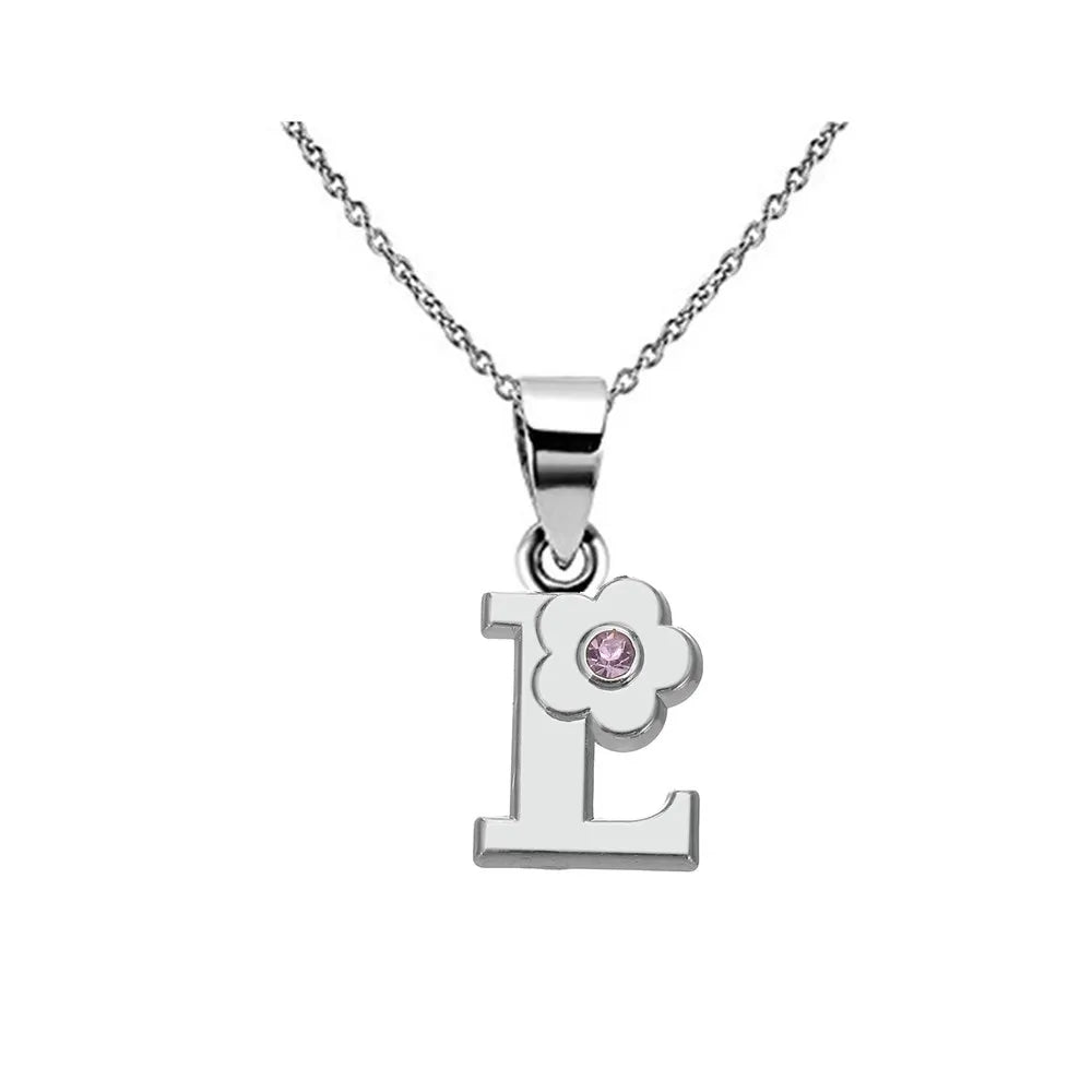 Necklace with flower pendant and initial letter