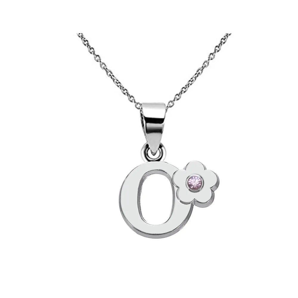 Necklace with flower pendant and initial letter