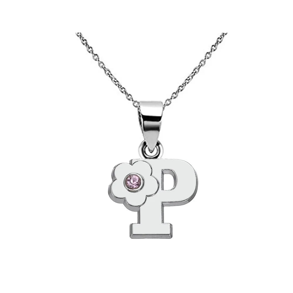 Necklace with flower pendant and initial letter