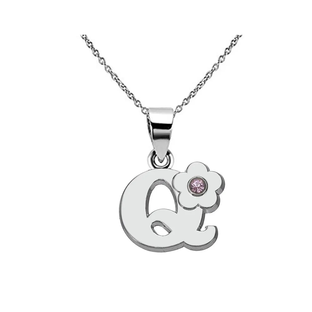 Necklace with flower pendant and initial letter
