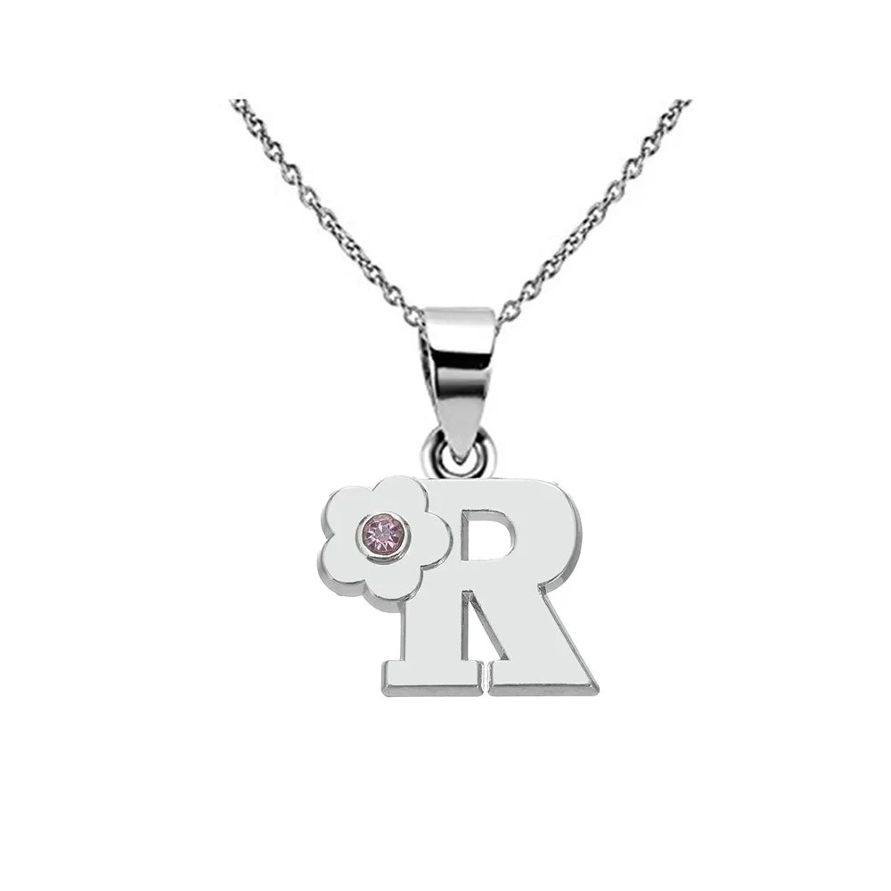 Necklace with flower pendant and initial letter