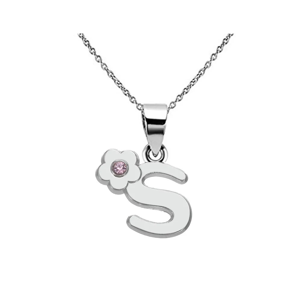 Necklace with flower pendant and initial letter