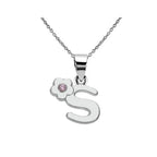 Necklace with flower pendant and initial letter