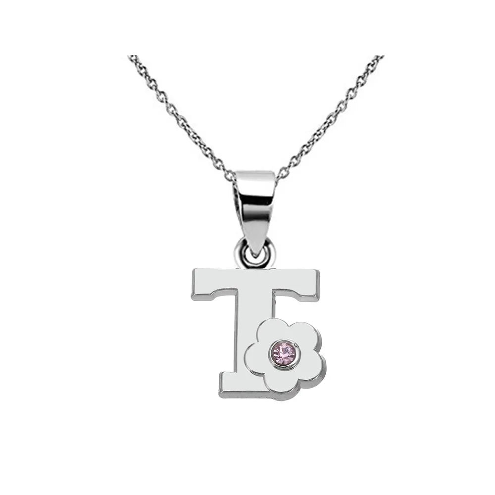 Necklace with flower pendant and initial letter