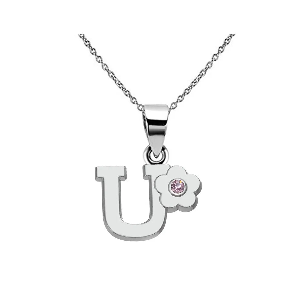 Necklace with flower pendant and initial letter