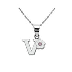 Necklace with flower pendant and initial letter