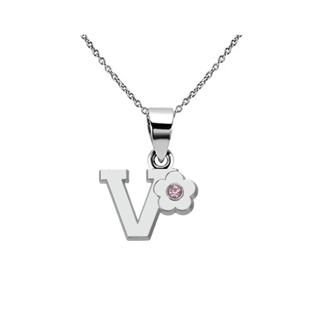 Necklace with flower pendant and initial letter