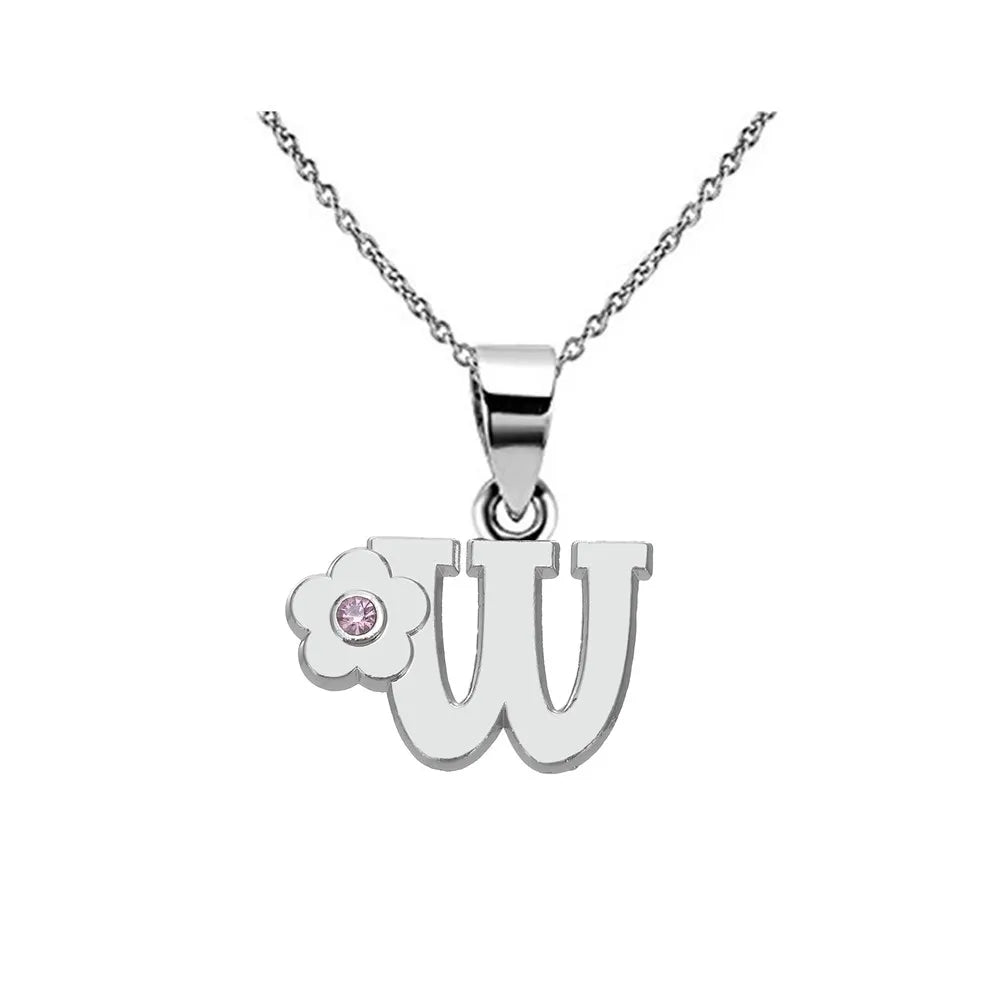Collier avec pendentif initiale et fleur w
