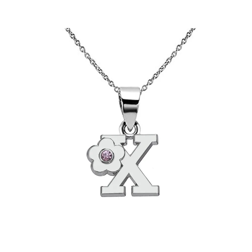 Necklace with flower pendant and initial letter