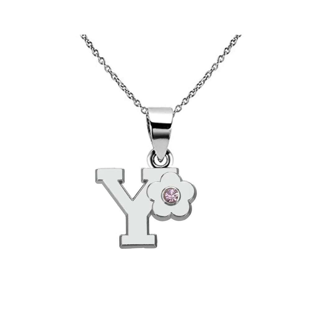 Necklace with flower pendant and initial letter