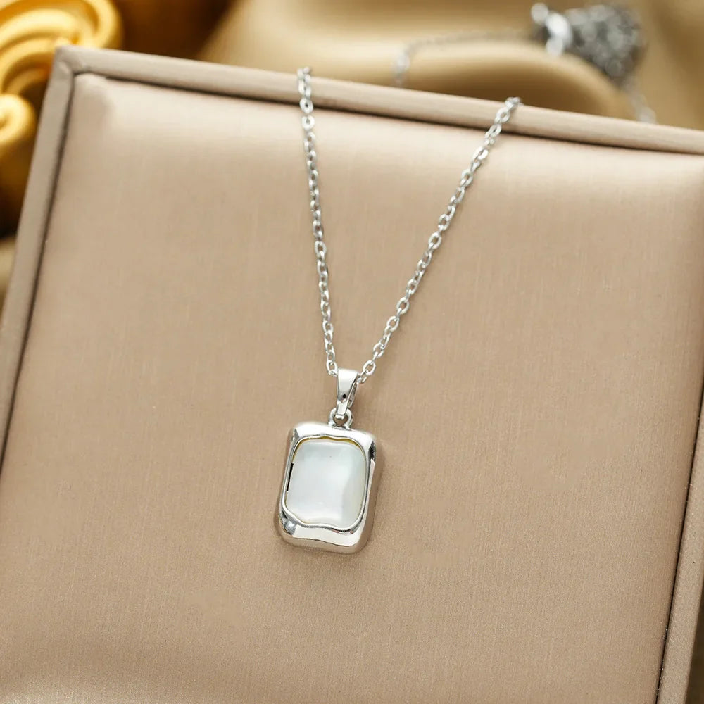 Geometric Pendant Necklace with Moonstone Zircon Silver
