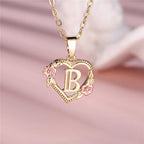 Necklace with heart and flower initial letter pendant