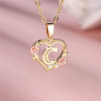 Necklace with heart and flower initial letter pendant