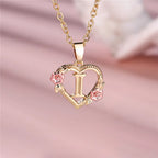 Necklace with heart and flower initial letter pendant