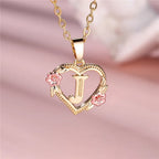 Necklace with heart and flower initial letter pendant