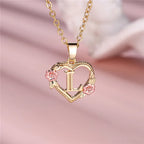 Necklace with heart and flower initial letter pendant