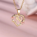 Necklace with heart and flower initial letter pendant