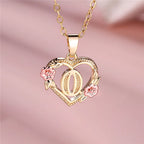 Necklace with heart and flower initial letter pendant