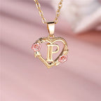 Necklace with heart and flower initial letter pendant
