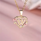 Necklace with heart and flower initial letter pendant