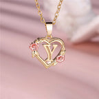 Necklace with heart and flower initial letter pendant