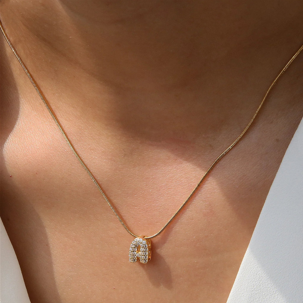 Rhinestone initial letter pendant necklace for women