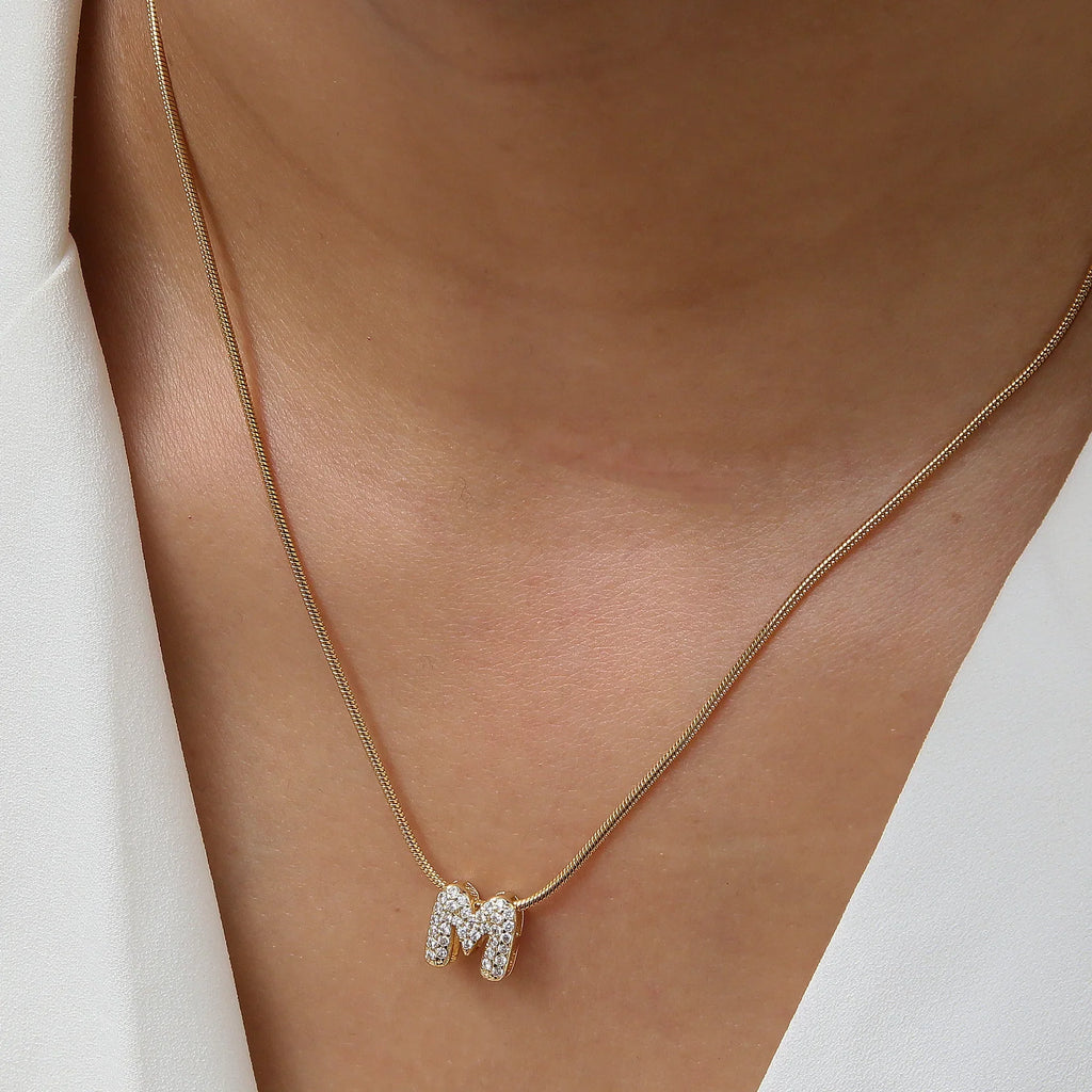 Rhinestone initial letter pendant necklace for women