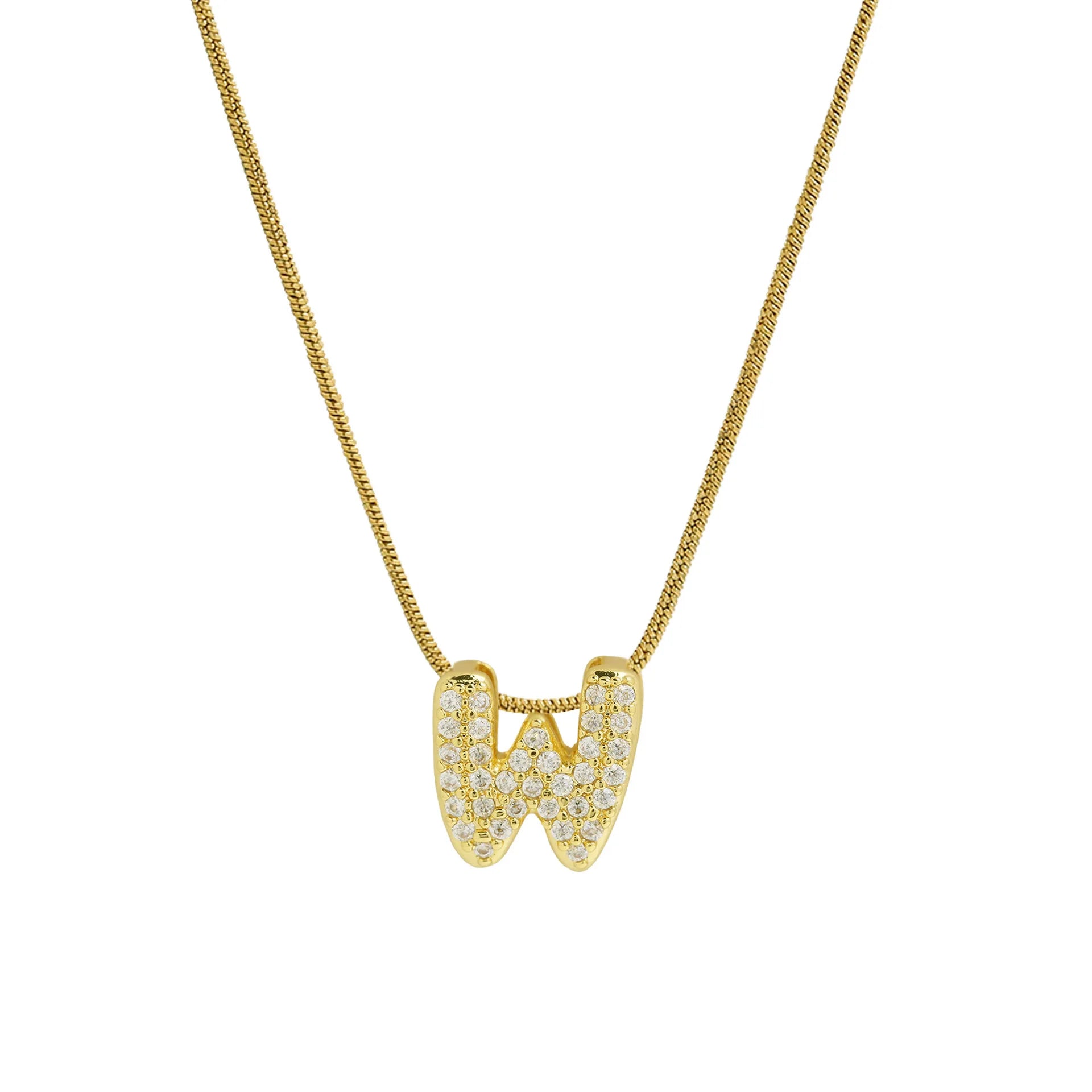 Collier avec pendentif initiale en strass w