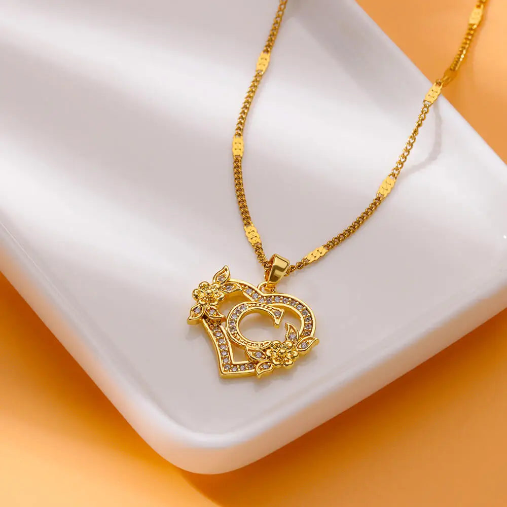 Necklace with initial letter and heart pendant