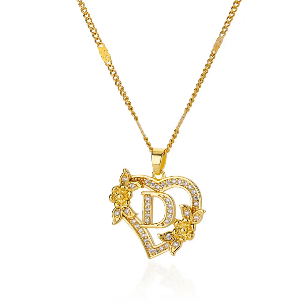 Necklace with initial letter and heart pendant