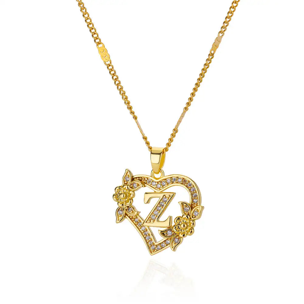 Necklace with initial letter and heart pendant