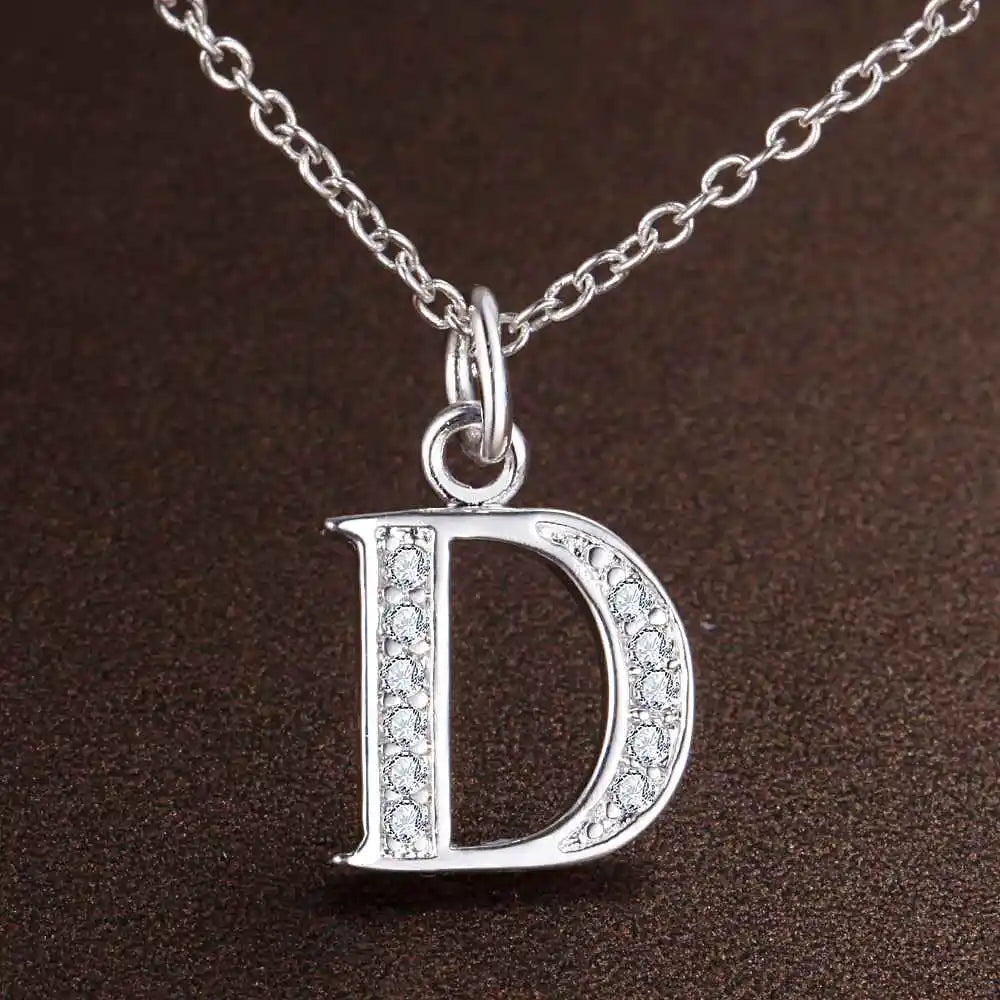 Necklace with initial letter pendant and rhinestones