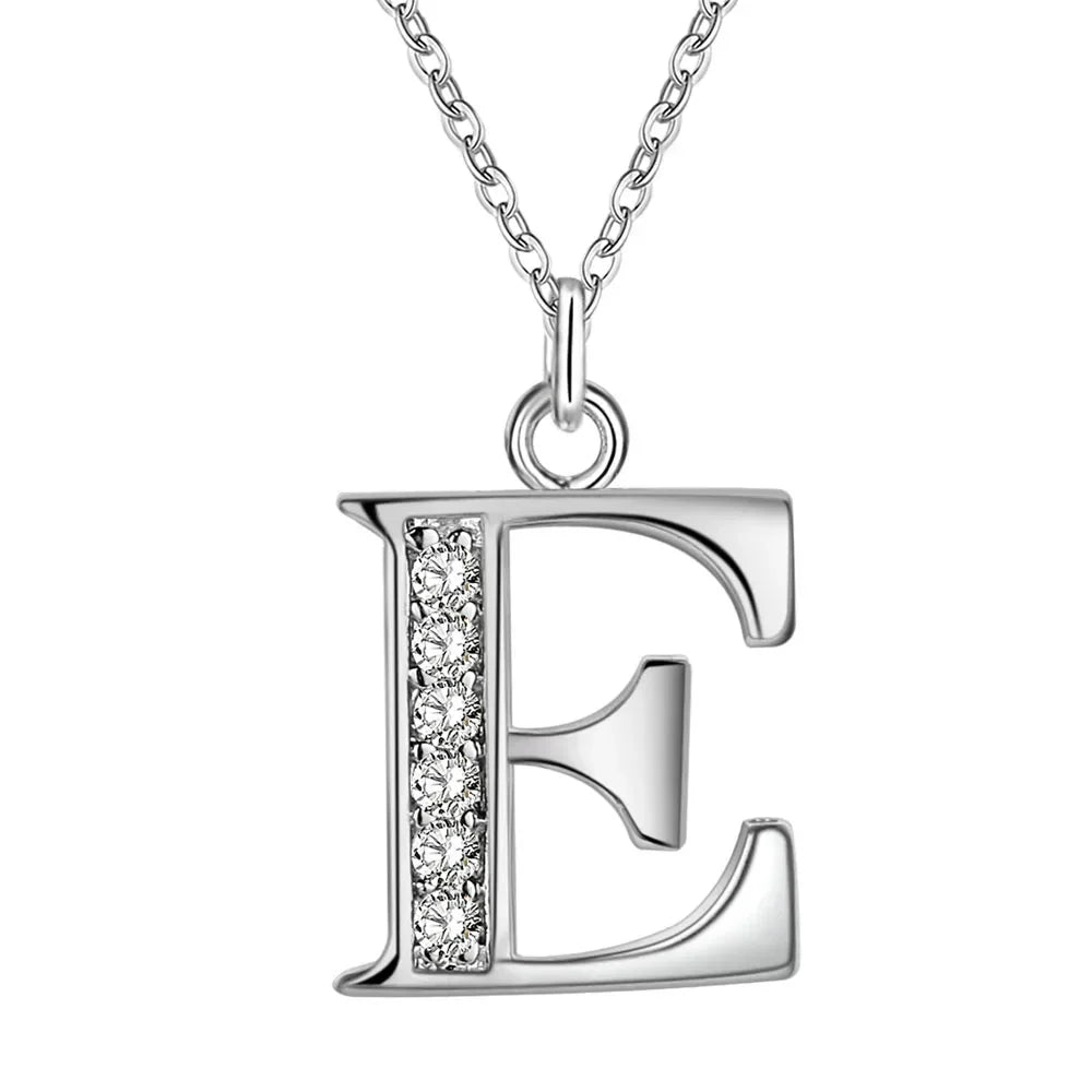 Necklace with initial letter pendant and rhinestones
