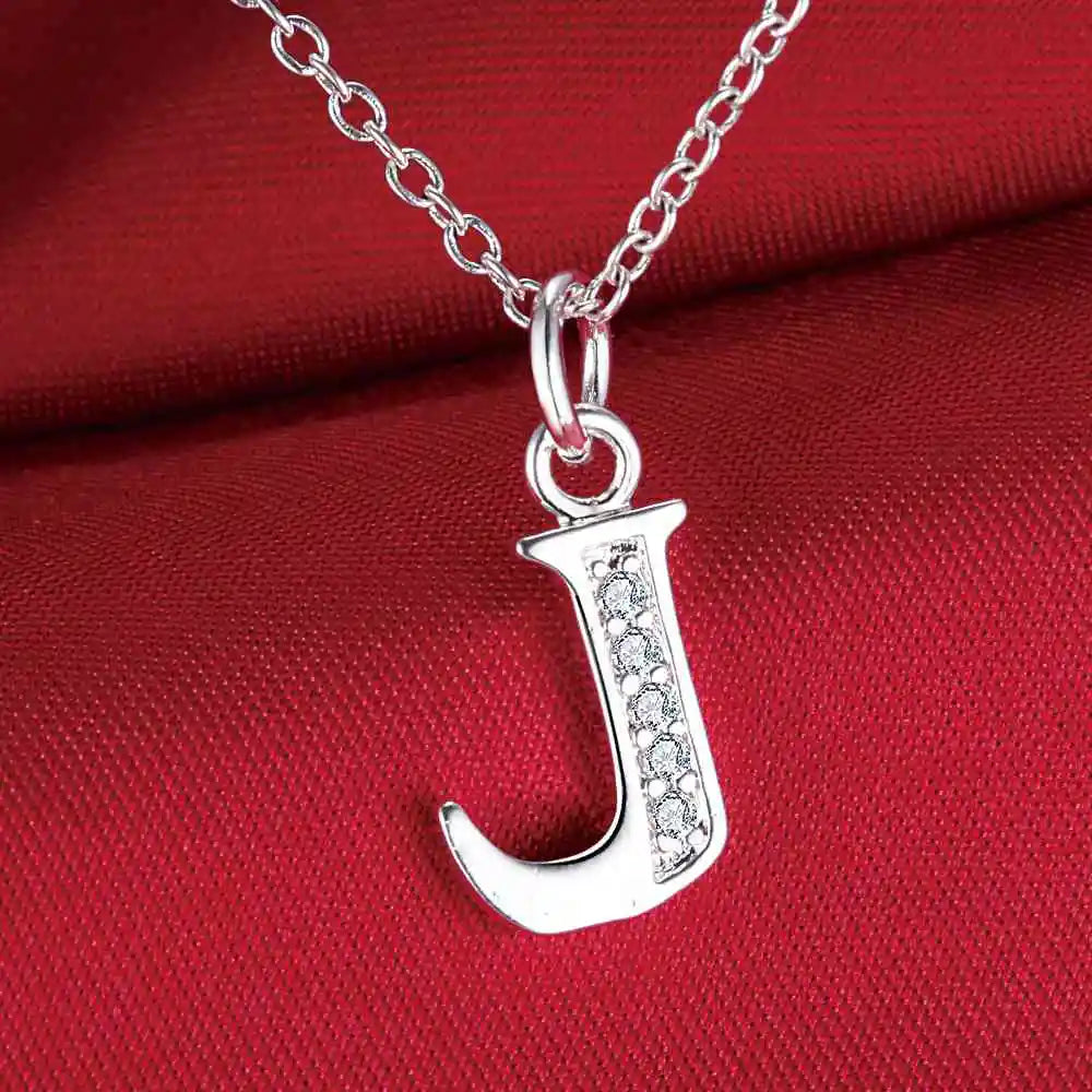 Necklace with initial letter pendant and rhinestones