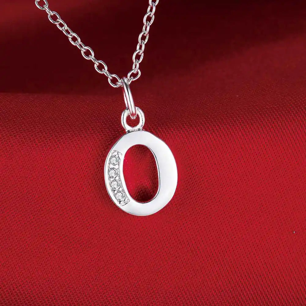 Necklace with initial letter pendant and rhinestones