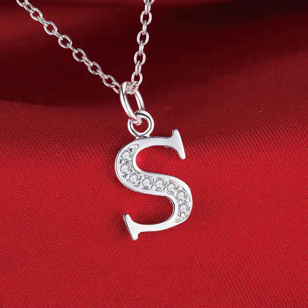 Necklace with initial letter pendant and rhinestones