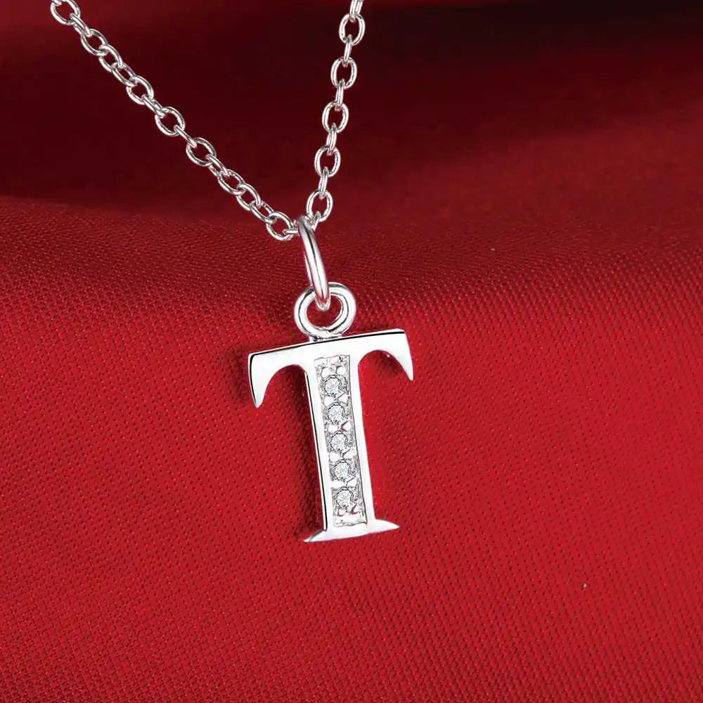 Necklace with initial letter pendant and rhinestones