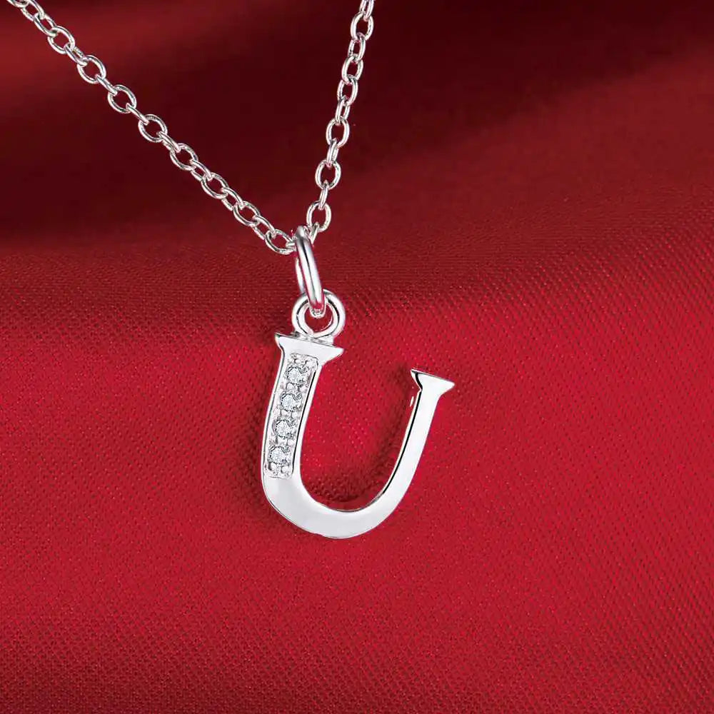 Necklace with initial letter pendant and rhinestones