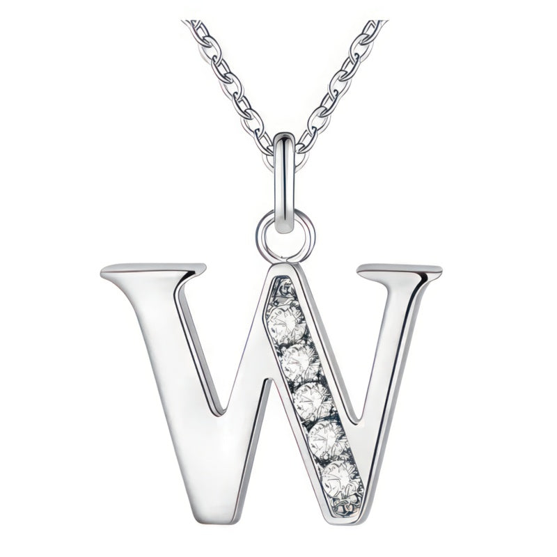 Necklace with initial letter pendant and rhinestones