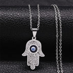 Collar con colgante mano de Fátima y ojo azul nazar boncuk 