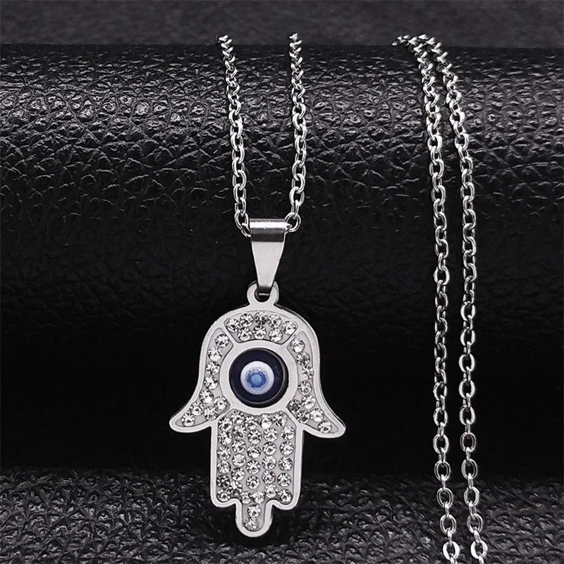Collar con colgante mano de Fátima y ojo azul nazar boncuk 