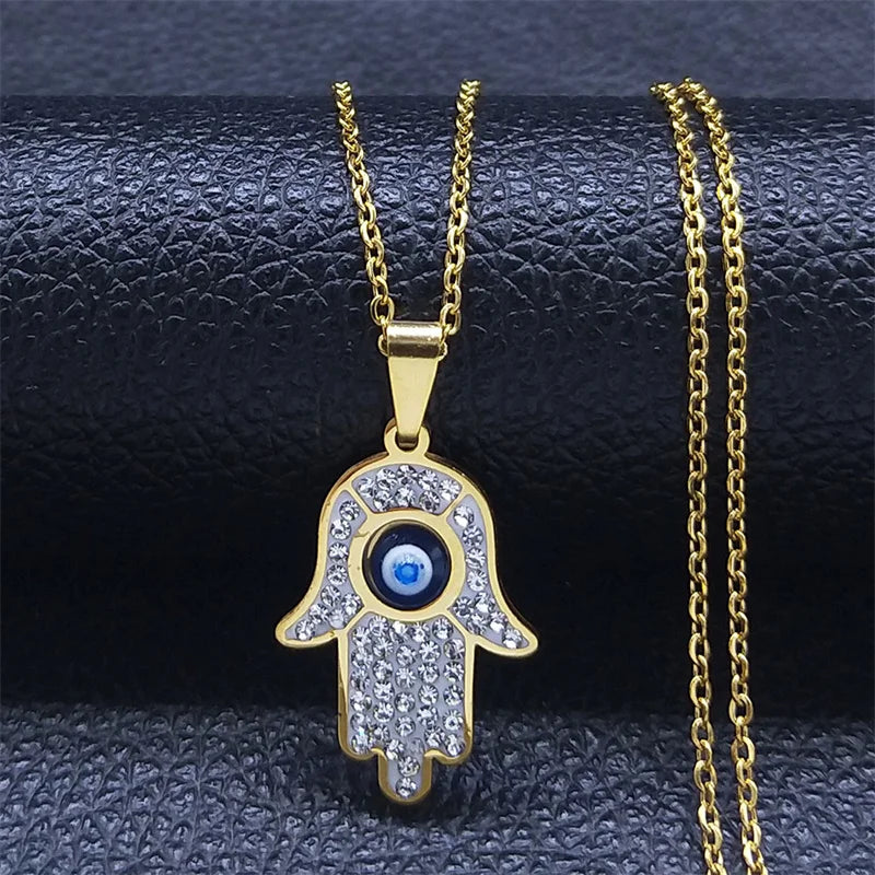 Collar con colgante mano de Fátima y ojo azul nazar boncuk 