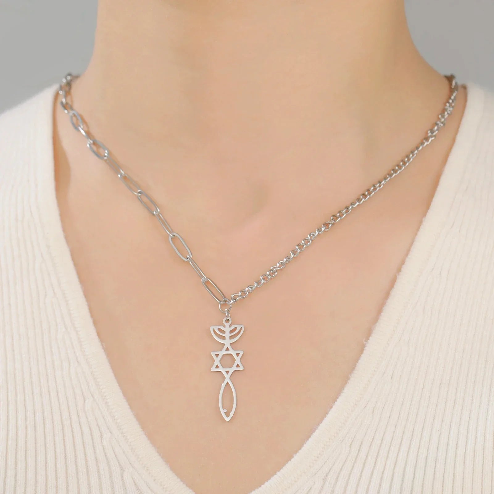 Collier avec pendentif Messianique Menorah et de l'étoile de David argent