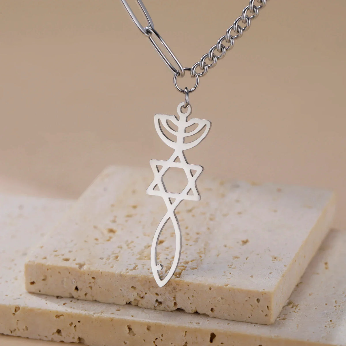 Necklace with Messianic Menorah pendant and Star of David