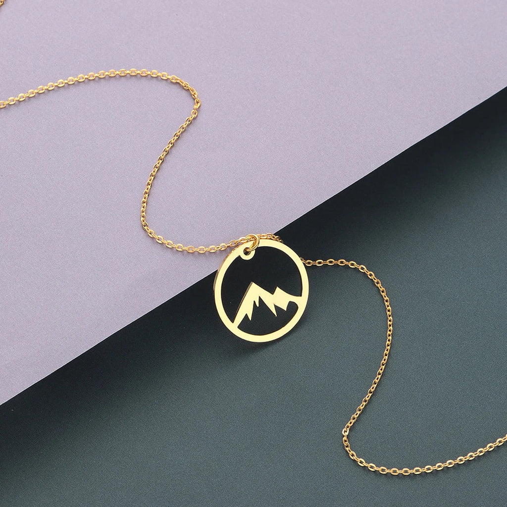 Mountain Pendant Necklace for Men or Women gold