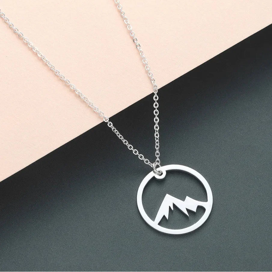 Mountain Pendant Necklace for Men or Women silver