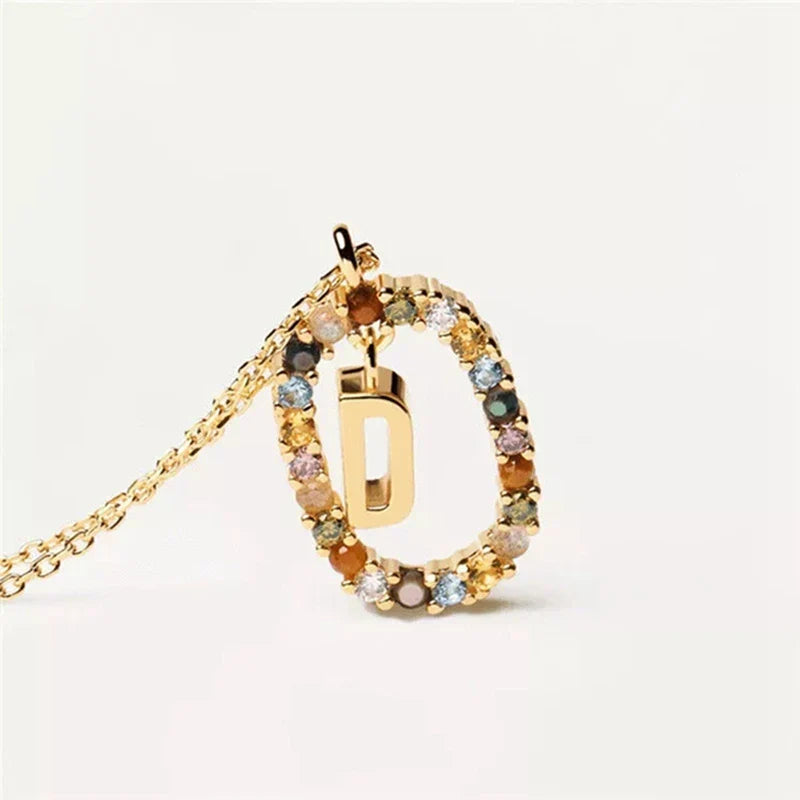 Collar con colgante ovalado inicial - letra 