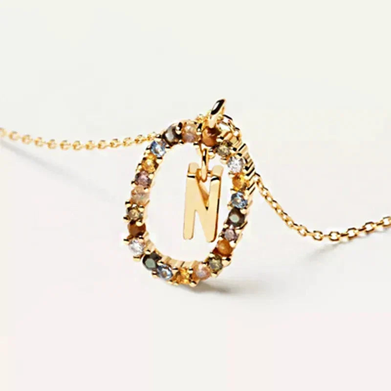 Collar con colgante ovalado inicial - letra 