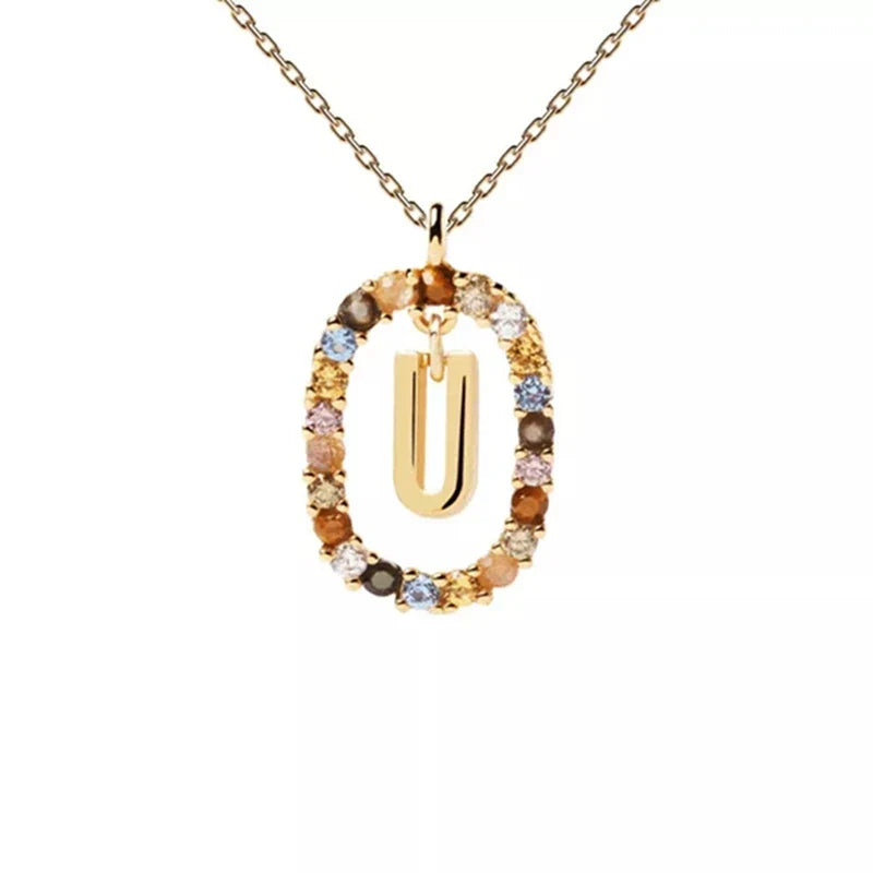 Collar con colgante ovalado inicial - letra 